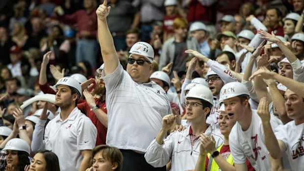 Luke Ratliff leads the Alabama student section